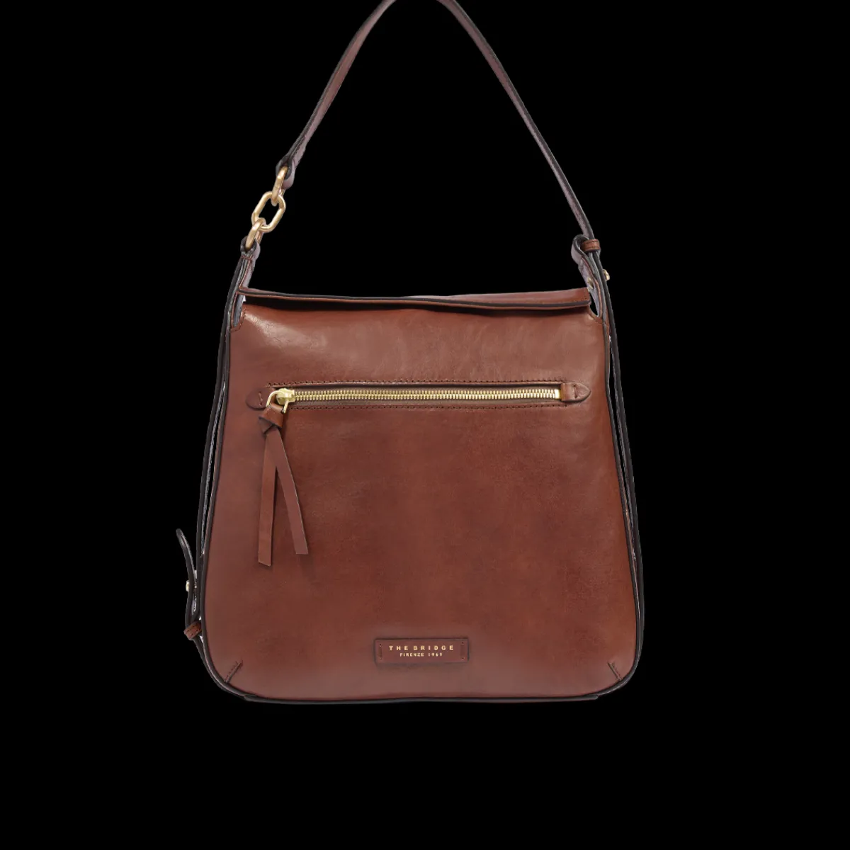 Borsa a spalla in pelle con zip frontale-The Bridge Outlet