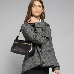 Borsa a tracolla in pelle con chiusura e zip frontale-The Bridge Discount