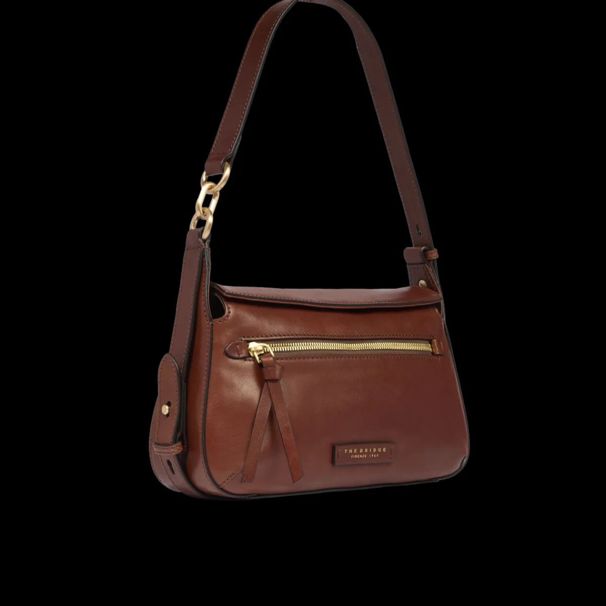 Borsa a tracolla in pelle con chiusura e zip frontale-The Bridge Best
