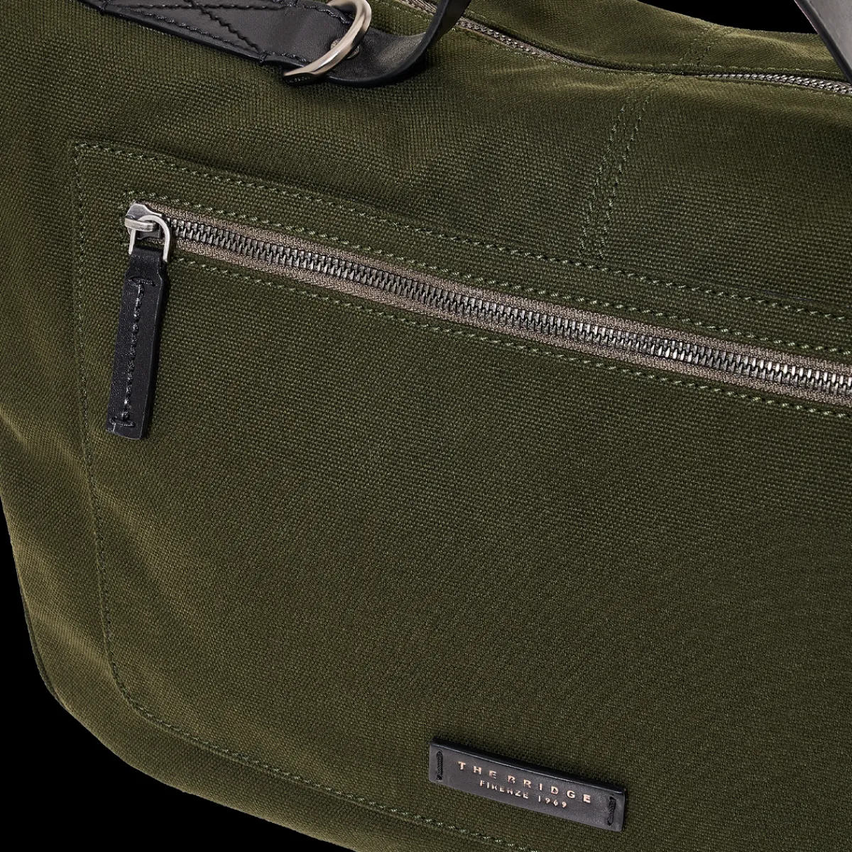 Borsone da viaggio in pelle e tessuto con tracolla-The Bridge Outlet