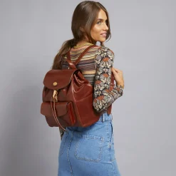 Zaino donna pelle con tasca frontale-The Bridge Sale