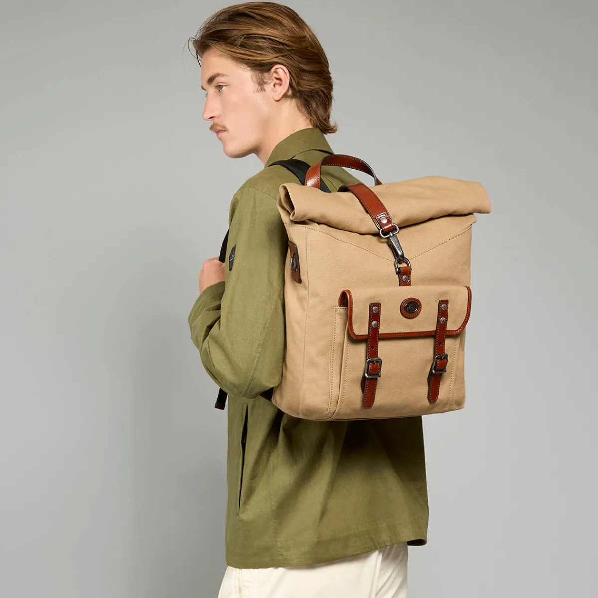 Zaino in pelle e tessuto uomo-The Bridge Sale