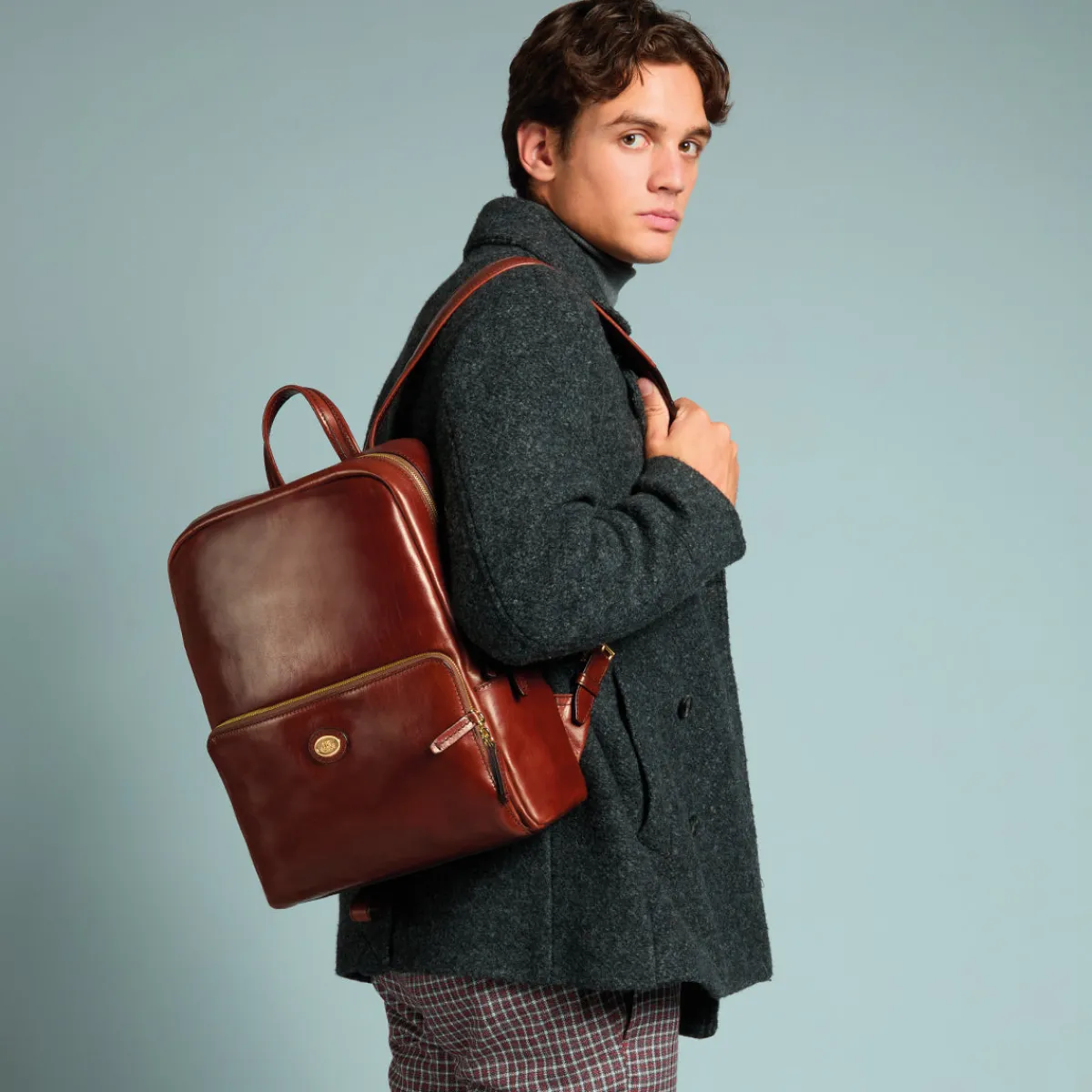 Zaino in pelle porta pc uomo due zip-The Bridge Clearance