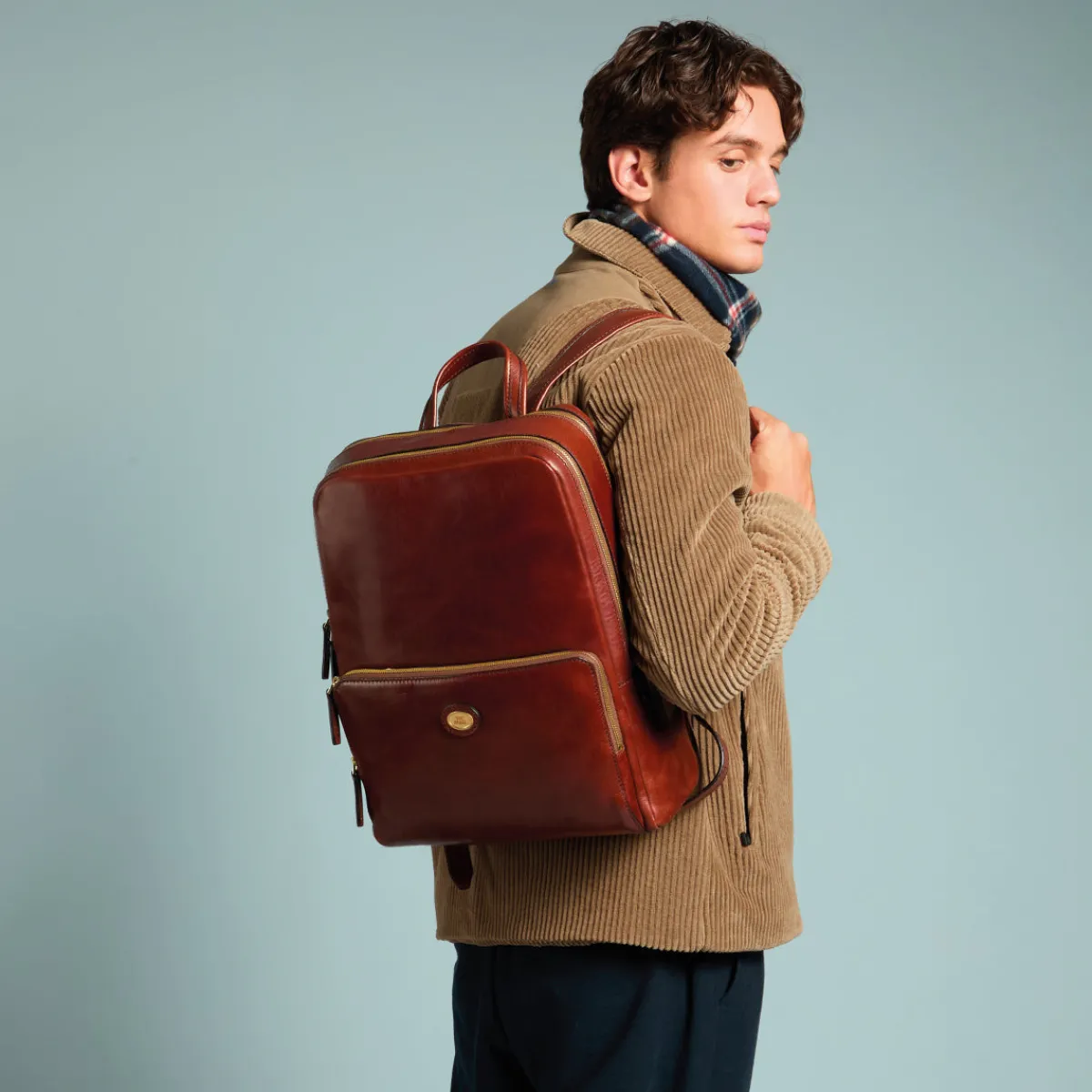 Zaino in pelle porta pc uomo due zip-The Bridge Clearance
