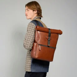 Zaino in pelle uomo con apertura roll-top-The Bridge New
