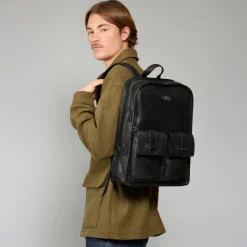 Zaino in pelle uomo una zip e tasche frontali-The Bridge Sale