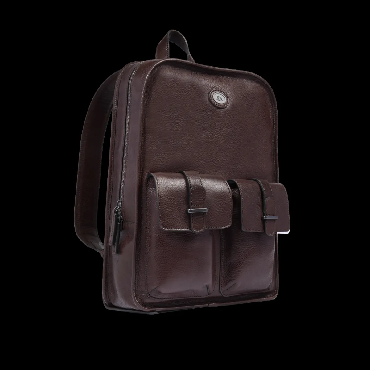 Zaino in pelle uomo una zip e tasche frontali-The Bridge Online