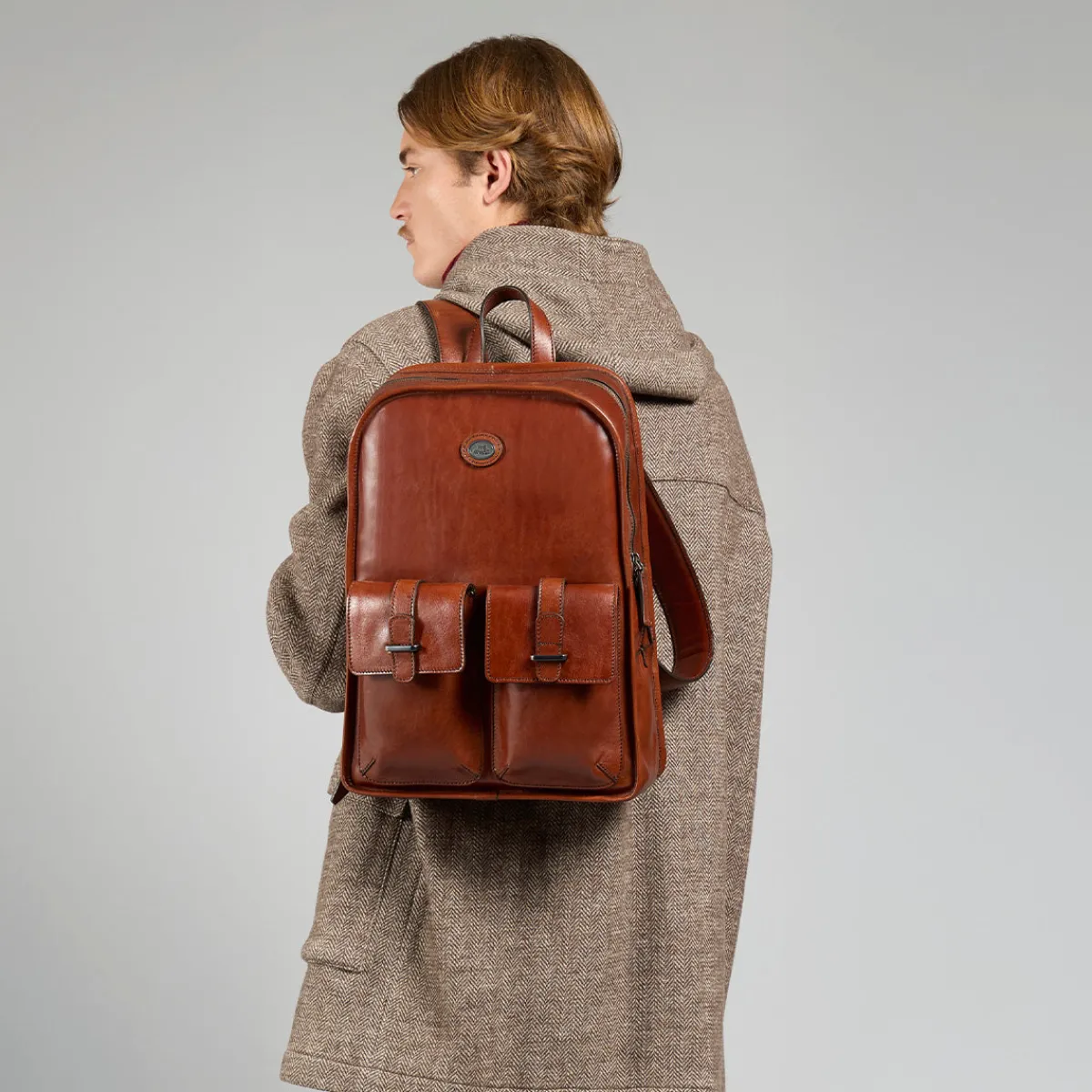 Zaino in pelle uomo una zip e tasche frontali-The Bridge Discount